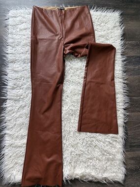 Steve Madden Brown Wide-Leg Faux Leather Pants